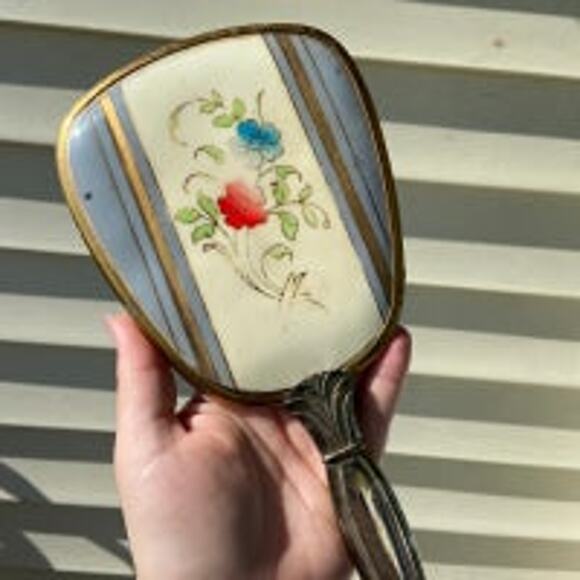 Vintage Silver Coated Floral Hand Mirror - Picture 3 of 5